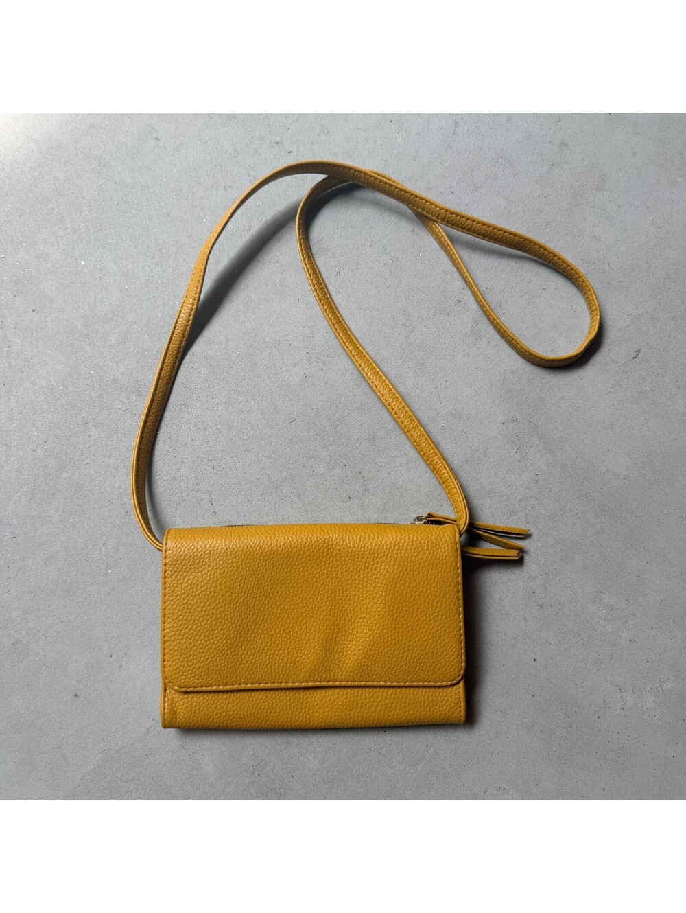 Mustard Yellow Faux Leather Purse Crossbody Wallet Classic Minimalist